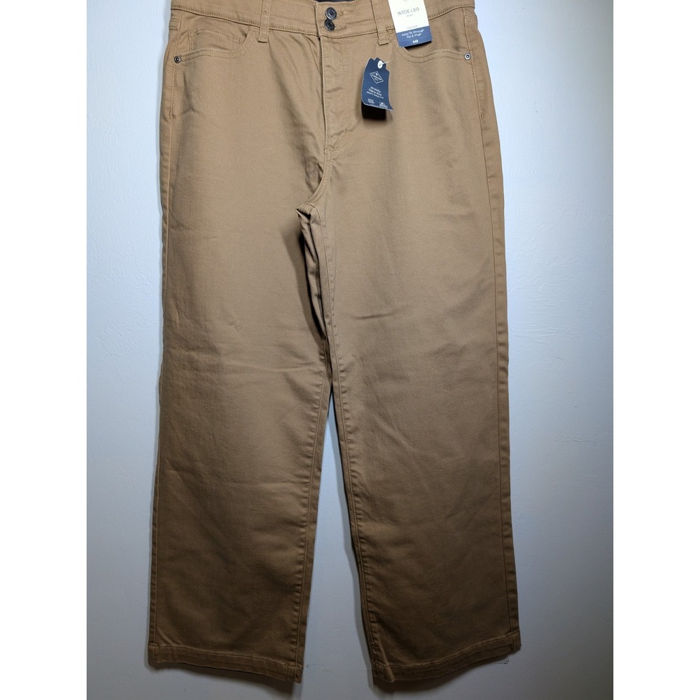 St. Johns Bay Pants Womens 14 Beige Wide Leg Cotton Stretch Secretly Slender NWT